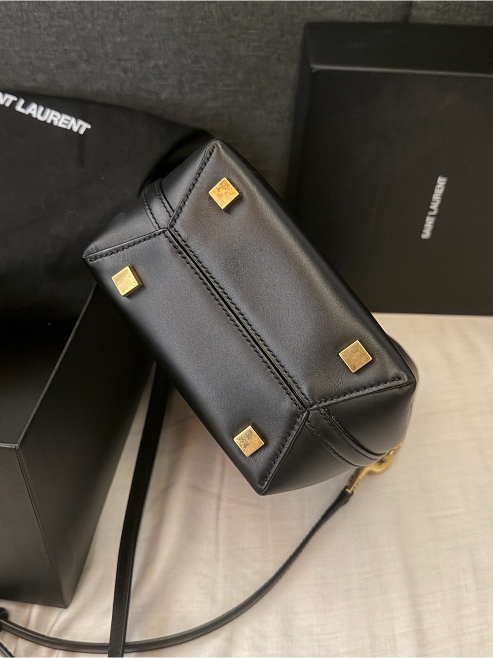 Saint Laurent Black Leather Bucket Crossbody with Gold YSL Hardware - Picture 4 of 7